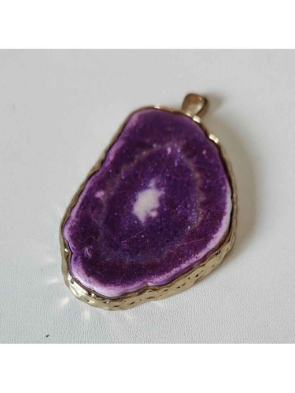 Purple Agate Slice Pendant Gold Framed Natural Stone